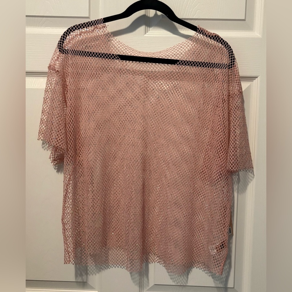Elegant Mesh Short Sleeve Top in Pink